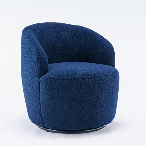 Drehbarer Loungesessel im Fass‑Design aus weichem Teddy Bouclé mit ergonomischer Rückenlehne, 360° drehbar,gepolsterter Relaxstuhl für Wohnzimmer, Schlafzimmer, Arbeitszimmer & Lounge (Blau) von WEALTHOUSE