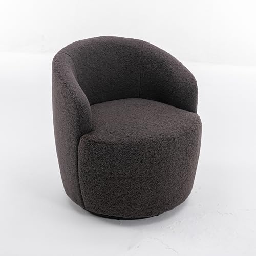 Drehbarer Loungesessel im Fass‑Design aus weichem Teddy Bouclé mit ergonomischer Rückenlehne, 360° drehbar,gepolsterter Relaxstuhl für Wohnzimmer, Schlafzimmer, Arbeitszimmer & Lounge (DunkelGrau) von WEALTHOUSE