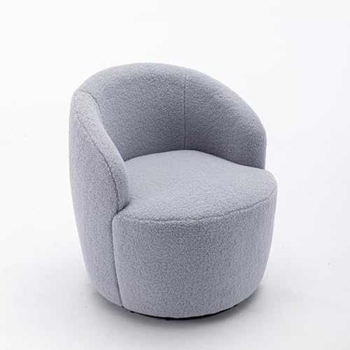 Drehbarer Loungesessel im Fass‑Design aus weichem Teddy Bouclé mit ergonomischer Rückenlehne, 360° drehbar,gepolsterter Relaxstuhl für Wohnzimmer, Schlafzimmer, Arbeitszimmer & Lounge (Hellgrau) von WEALTHOUSE