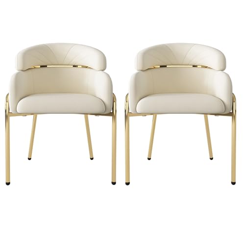 Eleganter Samt Esszimmerstuhl mit ergonomischer Rückenlehne Nackenstütze Lordosenstütze modernes Design Wohnzimmerstuhl Lounge Sessel mit Metallbeinen stabil bequem für Schlafzimmer (Beige,2) von WEALTHOUSE