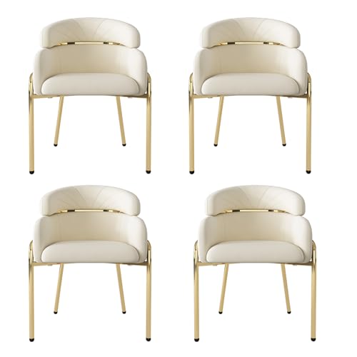 Eleganter Samt Esszimmerstuhl mit ergonomischer Rückenlehne Nackenstütze Lordosenstütze modernes Design Wohnzimmerstuhl Lounge Sessel mit Metallbeinen stabil bequem für Schlafzimmer (Beige,4) von WEALTHOUSE