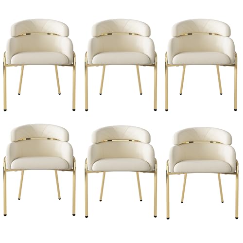 Eleganter Samt Esszimmerstuhl mit ergonomischer Rückenlehne Nackenstütze Lordosenstütze modernes Design Wohnzimmerstuhl Lounge Sessel mit Metallbeinen stabil bequem für Schlafzimmer (Beige,6) von WEALTHOUSE