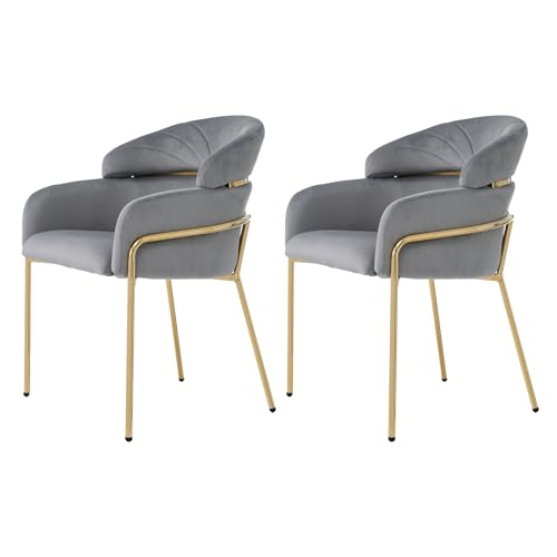 Eleganter Samt Esszimmerstuhl mit ergonomischer Rückenlehne Nackenstütze Lordosenstütze modernes Design Wohnzimmerstuhl Lounge Sessel mit Metallbeinen stabil bequem für Schlafzimmer (Grau,2) von WEALTHOUSE
