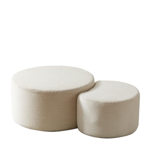 Elegantes 2‑er Kaffeetisch‑Set aus Schaumstoff für Wohnzimmer,gepolstertes modernes Design als Beistelltisch,Ottomane und Hocker,vielseitig nutzbar für Lounge,Leseecke oder Schlafzimmer (Beige) von WEALTHOUSE
