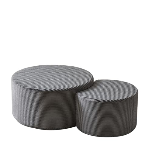 Elegantes 2‑er Kaffeetisch‑Set aus Schaumstoff für Wohnzimmer,gepolstertes modernes Design als Beistelltisch,Ottomane und Hocker,vielseitig nutzbar für Lounge,Leseecke oder Schlafzimmer (Grau) von WEALTHOUSE