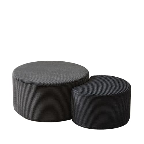 Elegantes 2‑er Kaffeetisch‑Set aus Schaumstoff für Wohnzimmer,gepolstertes modernes Design als Beistelltisch,Ottomane und Hocker,vielseitig nutzbar für Lounge,Leseecke oder Schlafzimmer (Schwarz) von WEALTHOUSE
