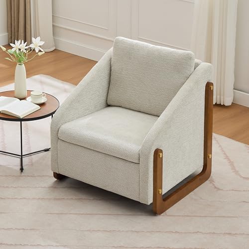 Ergonomischer Lounge‑Sessel mit gepolstertem Chenille‑Sitz und geneigten Holzarmlehnen, mit Komfortpolster, ergonomischer Rückenlehne und langlebiger Holz‑Metall‑Konstruktion für Büro (Beige) von WEALTHOUSE
