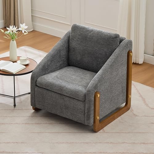 Ergonomischer Lounge‑Sessel mit gepolstertem Chenille‑Sitz und geneigten Holzarmlehnen, mit Komfortpolster, ergonomischer Rückenlehne und langlebiger Holz‑Metall‑Konstruktion für Büro (Grau) von WEALTHOUSE