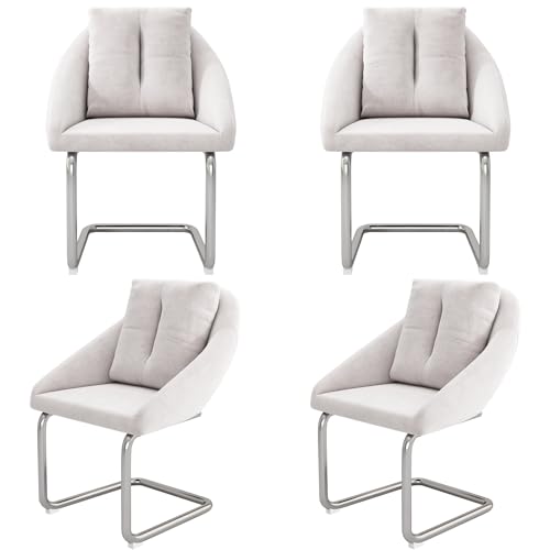Esszimmerstuhl aus Samt mit gepolsterter Rückenlehne und ergonomischem Sitzkomfort, Relaxstuhl mit geschwungenem Metallgestell, moderner Küchenstuhl für Wohnzimmer Büro Schlafzimmer Set (Beige,4) von WEALTHOUSE