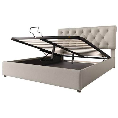 Hydraulisches Doppelbett Polsterbett mit höhenverstellbarem Kopfteil&integriertem Lattenrost Metallrahmen,modernes Bettgestell&großzügigem Stauraum,hautfreundliches Leinen (ohne Matratze,160x200cm) Hydraulisches Doppelbett Polsterbett mit höhenverstellbarem Kopfteil&integriertem Lattenrost Metallrahmen,modernes Bettgestell&großzügigem Stauraum,hautfreundliches Leinen (ohne Matratze,160x200cm) von WEALTHOUSE