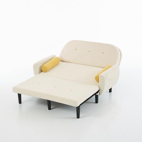 Kompakt Sofa Zweisitzer Lounge Daybed Convertible Relaxsessel Stauraum Innenrahmen Metall stufenlos Rückenlehne ergonomieorientiert Schlafsofa Gäste Studio Altbau Homeoffice Wohnbereich (Elfenbein) von WEALTHOUSE