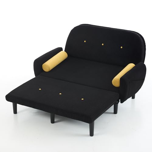 Kompakt Sofa Zweisitzer Lounge Daybed Convertible Relaxsessel Stauraum Innenrahmen Metall stufenlos Rückenlehne ergonomieorientiert Schlafsofa Gäste Studio Altbau Homeoffice Wohnbereich (Schwarz) von WEALTHOUSE