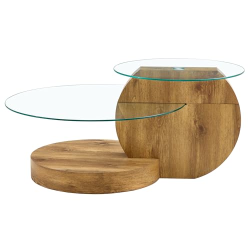 Minimalistischer Couchtisch Glas MDF Untergestell Runde Tische Mehrstufige Sofatisch Stabile Sicherheitsglasplatte Designer Wohnzimmertisch Elegantes Möbelstück Modern Einfach Montage (Braun) von WEALTHOUSE