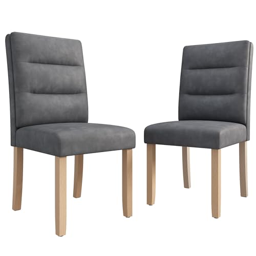 Modern gepolsterter Esszimmerstuhl mit Rückenlehne und weichem Kunstlederbezug – Komfortstuhl mit ergonomischem Design, Massivholzbeinen aus Gummibaum, bequeme Polsterung mit S-Federkern (Grau,2) von WEALTHOUSE