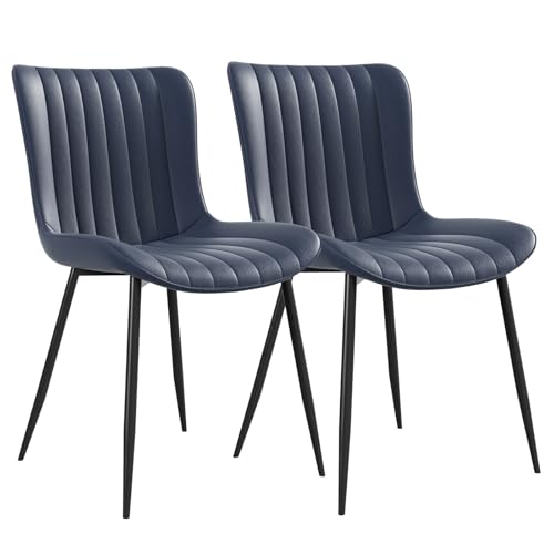 Moderne Esszimmerstühle aus Kunstleder mit ergonomisch gepolsterter Sitzfläche und stilvoller Steppnaht, bequeme Küchenstühle mit Metallbeinen, vielseitige Polsterstühle für Esszimmer (Blau,2) von WEALTHOUSE