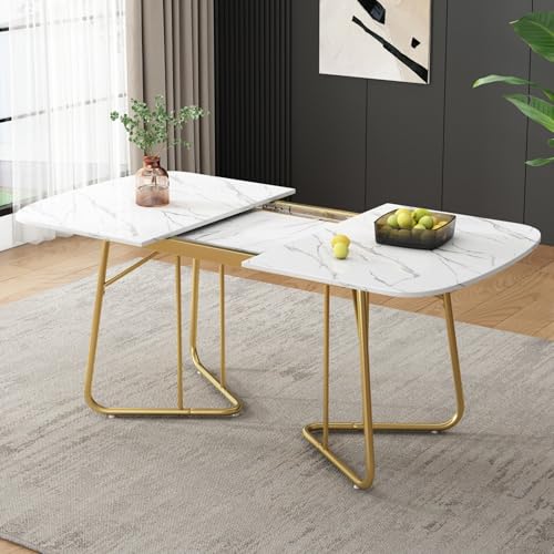 Moderner ausziehbarer Esstisch rechteckig Marmoroptik MDF-Tischplatte mit goldfarbenen Metallbeinen für Essbereich Designstil platzsparend 4–6 Personen Teleskopfunktion multifunktional stabil Moderner ausziehbarer Esstisch rechteckig Marmoroptik MDF-Tischplatte mit goldfarbenen Metallbeinen für Essbereich Designstil platzsparend 4–6 Personen Teleskopfunktion multifunktional stabil von WEALTHOUSE
