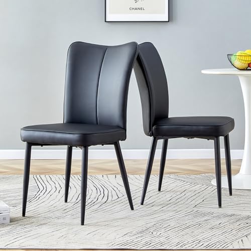 Moderner minimalistischer Esszimmerstuhl 2er-Set mit Kunstlederpolster ergonomischer Rückenlehne und weichem Sitzkissen, stabile Metallbeine mit Anti-Rutsch-Matte, für Wohnzimmer (Schwarz,2) von WEALTHOUSE