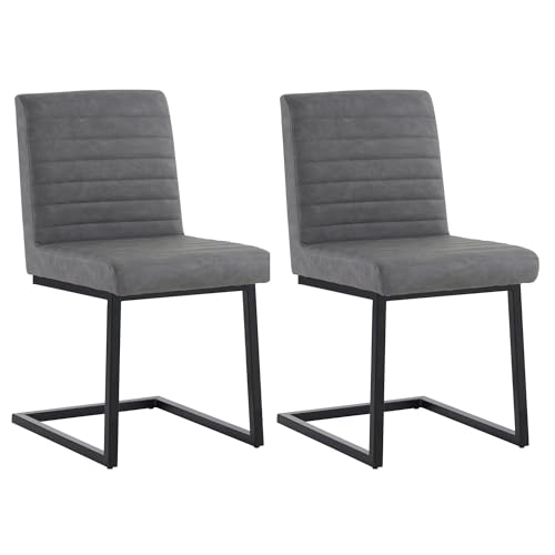 Modernes Esszimmerstuhl-Set mit gepolsterter Sitzfläche und ergonomischer Z-Rückenlehne aus Kunstleder, stabiles Metallgestell mit Zickzackstruktur, stilvoller Lounge-Stuhl für Büro (Dunkelgrau,2) von WEALTHOUSE