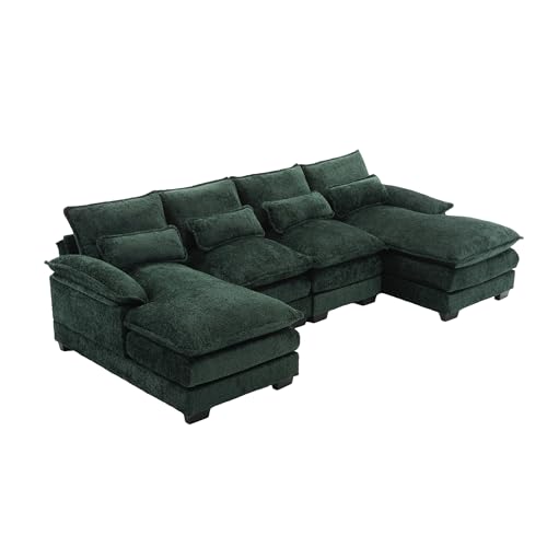 Modernes U-förmiges 4-Sitzer-Sofa mit zwei Chaiselongues, ergonomischer Rückenlehne, gepolsterten Sitzkissen, Bouclé-Stoff, Holzrahmen und Eisenstruktur,starker Halt,weiches Sitzgefühl (Grün) von WEALTHOUSE