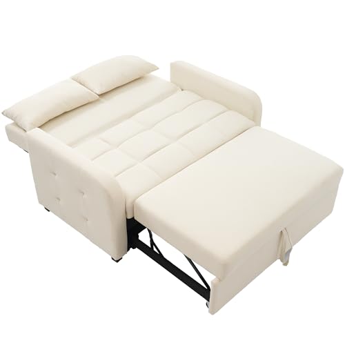 Multifunktionales Klappsofa mit verstellbarer Rückenlehne,Schlafsofa mit Schlaffunktion und Kissen,2-in-1 Schlafsofa für Wohnzimmer Gästezimmer Studentenwohnheim kleine Räume platzsparend (Beige) von WEALTHOUSE