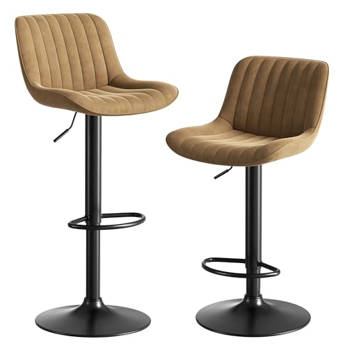 Verstellbare Barhocker mit Samtbezug und Rückenlehne – höhenverstellbare Tresenstühle mit Fußstütze,360 Grad Drehfunktion, gepolsterter Sitz, ergonomisches Design für Küche Esszimmer Bar (Braun,2) Verstellbare Barhocker mit Samtbezug und Rückenlehne – höhenverstellbare Tresenstühle mit Fußstütze,360 Grad Drehfunktion, gepolsterter Sitz, ergonomisches Design für Küche Esszimmer Bar (Braun,2) von WEALTHOUSE