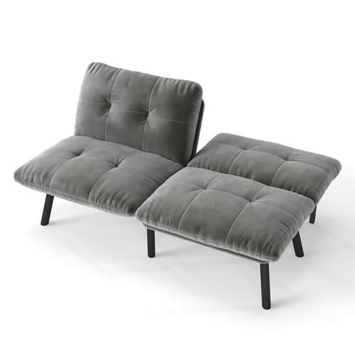 WEALTHOUSE 2‑Sitzer‑Futon‑Couch mit Schlaffunktion – klappbares Lounge‑Sofa als Schlafcouch und Relaxsessel, metallverstärkter Rahmen mit weicher Schaumstoffpolsterung und edlem Samtbezug (Grau) von WEALTHOUSE
