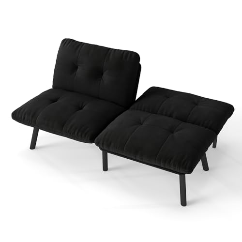 WEALTHOUSE 2‑Sitzer‑Futon‑Couch mit Schlaffunktion – klappbares Lounge‑Sofa als Schlafcouch und Relaxsessel, metallverstärkter Rahmen mit weicher Schaumstoffpolsterung und edlem Samtbezug (Schwarz) von WEALTHOUSE