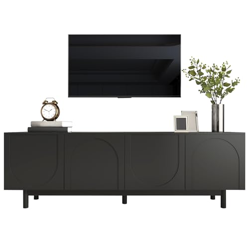 WEALTHOUSE Design-TV-Möbel mit veredelter Linienführung, hochwertiger Konstruktion, geräumigem Innenbereich, fünf massiven Standstützen, glatter Oberfläche, ideal für Moderne Wohnzimmer (Schwarz) von WEALTHOUSE