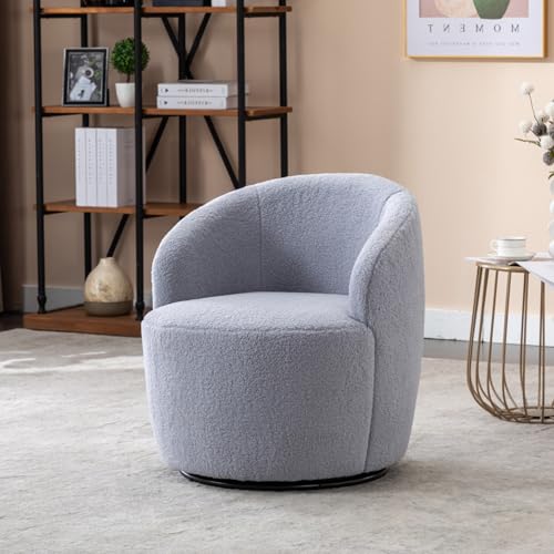 WEALTHOUSE Drehbarer Akzentsessel mit weichem Teddybezug, 360° Drehfunktion für Wohnzimmer & Home Office, ergonomische Polsterung, Stabiler Metallringfuß, Barrel Chair Design (Hellgrau) von WEALTHOUSE