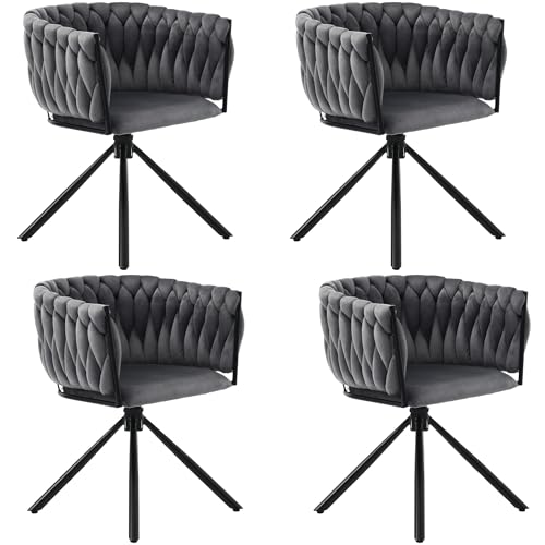 WEALTHOUSE Esszimmerstuhl mit 360 Grad Drehfunktion ergonomischer Komfort gepolsterter Sitz Rückenlehne mit Nackenstütze Metallbeine modern verstellbare Füße stabil weich bequem (Grau+Schwarz+Samt,4) von WEALTHOUSE
