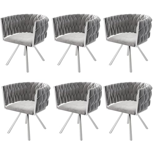 WEALTHOUSE Esszimmerstuhl mit 360 Grad Drehfunktion ergonomischer Komfort gepolsterter Sitz Rückenlehne mit Nackenstütze Metallbeine modern verstellbare Füße stabil weich bequem (Grau+Silber+Samt,6) von WEALTHOUSE