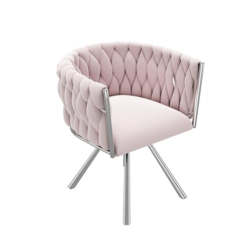 WEALTHOUSE Esszimmerstuhl mit 360 Grad Drehfunktion ergonomischer Komfort gepolsterter Sitz Rückenlehne mit Nackenstütze Metallbeine modern verstellbare Füße stabil weich bequem (Rosa+Silber+Samt,1) von WEALTHOUSE