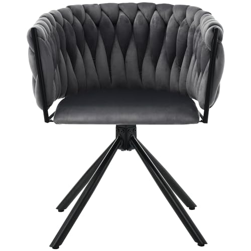 WEALTHOUSE Esszimmerstuhl mit 360 Grad Drehfunktion ergonomischer Komfort gepolsterter Sitz Rückenlehne mit Nackenstütze Metallbeine modern verstellbare Füße stabil weich bequem (Grau+Schwarz+Samt,1) von WEALTHOUSE