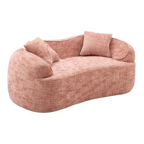 WEALTHOUSE Gebogenes 2-Sitzer Sofa mit Armlehnen und 2 Kissen, modernes Couch-Design für Wohnzimmer Schlafzimmer Büro, gepolstertes Kompressionssofa mit ergonomischer Schaumstoff-Federung (Rosa) von WEALTHOUSE
