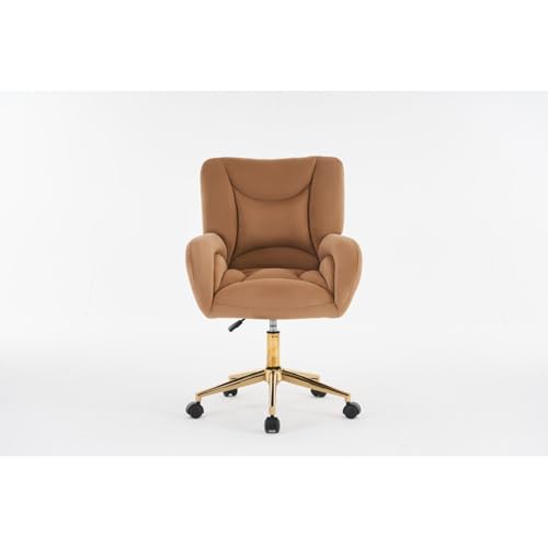 WEALTHOUSE Höhenverstellbarer Drehsessel Samtstoff Drehstuhl Bürosessel Homeoffice mit Schaumfüllung 360° Rollen Ergonomische Rückenlehne Einfacher Selbstaufbau Edles Metallgestell Wohnzimmer (Braun) von WEALTHOUSE