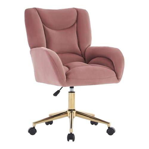 WEALTHOUSE Höhenverstellbarer Drehsessel Samtstoff Drehstuhl Bürosessel Homeoffice mit Schaumfüllung 360° Rollen Ergonomische Rückenlehne Einfacher Selbstaufbau Edles Metallgestell Wohnzimmer (Rosa) von WEALTHOUSE