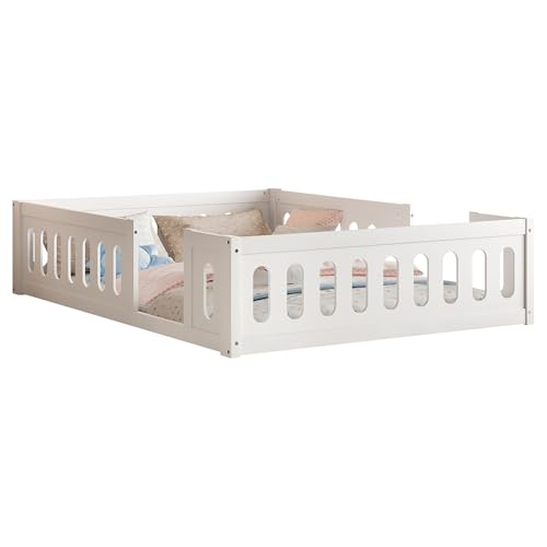 WEALTHOUSE Holz Plattformbett mit halbgeschlossenen Geländern und Spielbereich, aus massivem Kiefernholz und MDF, stabile Konstruktion, sichere Umrandung, ohne Boxspring erforderlich (Weiß,140x200cm) WEALTHOUSE Holz Plattformbett mit halbgeschlossenen Geländern und Spielbereich, aus massivem Kiefernholz und MDF, stabile Konstruktion, sichere Umrandung, ohne Boxspring erforderlich (Weiß,140x200cm) von WEALTHOUSE