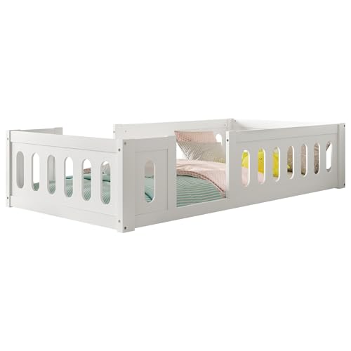 WEALTHOUSE Holz Plattformbett mit halbgeschlossenen Geländern und Spielbereich, aus massivem Kiefernholz und MDF, stabile Konstruktion, sichere Umrandung, ohne Boxspring erforderlich (Weiß,90x200cm) WEALTHOUSE Holz Plattformbett mit halbgeschlossenen Geländern und Spielbereich, aus massivem Kiefernholz und MDF, stabile Konstruktion, sichere Umrandung, ohne Boxspring erforderlich (Weiß,90x200cm) von WEALTHOUSE