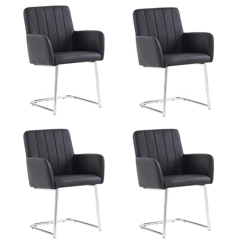 WEALTHOUSE Moderner Esszimmerstuhl mit Z-förmigem Metallgestell, ergonomischer Rückenlehne, gepolsterter Sitzfläche aus Kunstleder, Lounge-Sessel für Wohnzimmer, Büro, Café, Wartebereich (Schwarz,4) von WEALTHOUSE