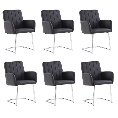 WEALTHOUSE Moderner Esszimmerstuhl mit Z-förmigem Metallgestell, ergonomischer Rückenlehne, gepolsterter Sitzfläche aus Kunstleder, Lounge-Sessel für Wohnzimmer, Büro, Café, Wartebereich (Schwarz,6) von WEALTHOUSE