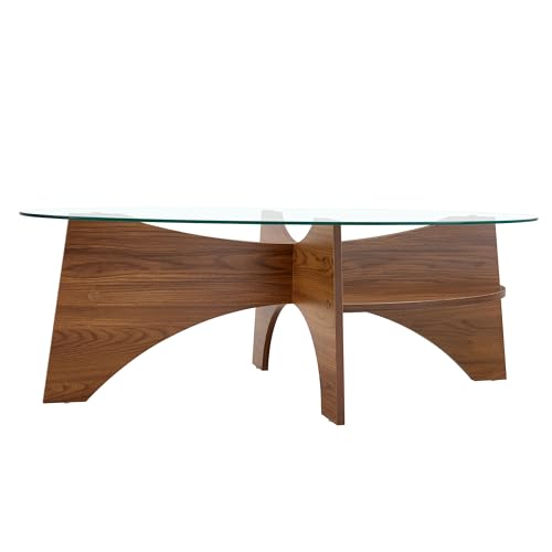 WEALTHOUSE Moderner ovaler Couchtisch aus gehärtetem Glas mit Stabiler MDF-Holzstruktur in Walnussoptik, zusätzlicher Ablagefläche für Bücher und Zeitschriften, pflegeleicht, Stabiler Saugnapf WEALTHOUSE Moderner ovaler Couchtisch aus gehärtetem Glas mit Stabiler MDF-Holzstruktur in Walnussoptik, zusätzlicher Ablagefläche für Bücher und Zeitschriften, pflegeleicht, Stabiler Saugnapf von WEALTHOUSE