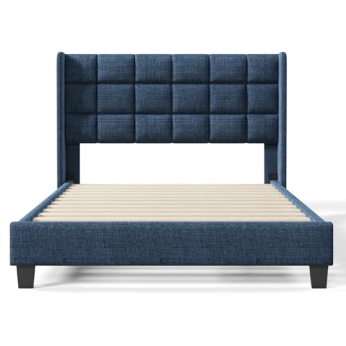 WEALTHOUSE Modernes Polsterbett mit gepolstertem Kopfteil und Lattenrost, Stabiler Bettrahmen mit Holzlatten – Elegantes Design für erholsamen Schlaf (Blau Ohne Matratze,140x200cm) von WEALTHOUSE