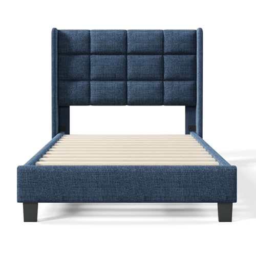 WEALTHOUSE Modernes Polsterbett mit gepolstertem Kopfteil und Lattenrost, Stabiler Bettrahmen mit Holzlatten – Elegantes Design für erholsamen Schlaf (Blau Ohne Matratze,90x200cm) von WEALTHOUSE
