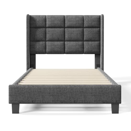 WEALTHOUSE Modernes Polsterbett mit gepolstertem Kopfteil und Lattenrost, Stabiler Bettrahmen mit Holzlatten – Elegantes Design für erholsamen Schlaf (Grau Ohne Matratze,90x200cm) von WEALTHOUSE