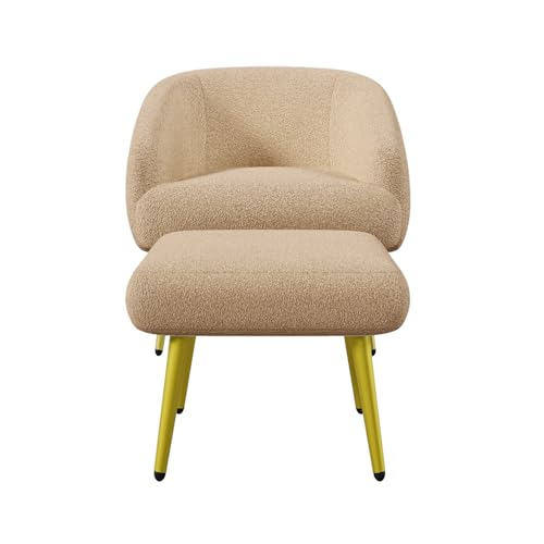 Modernes Sherpa Lounge-Stuhl-Set mit ergonomischer Rückenlehne, komfortabler Armlehne, gepolsterter Fußstütze, eleganten goldenen Metallbeinen, wohnzimmergeeignet, weich gepolstert (Braun) von WEALTHOUSE