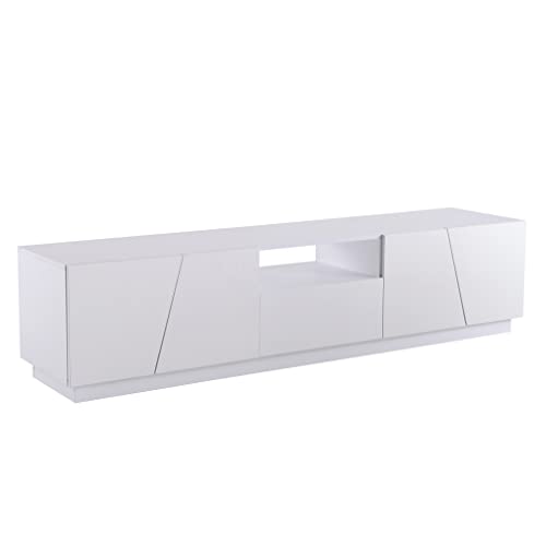 WEALTHOUSE Modernes TV Lowboard mit diagonal geteilten Hochglanzfronten,grifflose Push‑to‑Open Türen, offene Multimedia Ablage,verdecktes Kabelmanagement, minimalistisches Wohnzimmer Sideboard (Weiß) von WEALTHOUSE