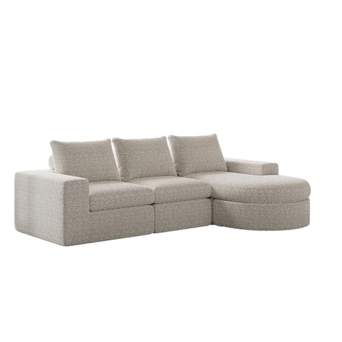 WEALTHOUSE Modulares Sofa mit Liegesitz aus weichem Chenille – Curved Design mit kombinierten Elementen – hochwertiger Slow‑Rebound‑Schaum mit Doppelkissen – freie Modul‑Kombination (Beige,6-Sitzer) von WEALTHOUSE