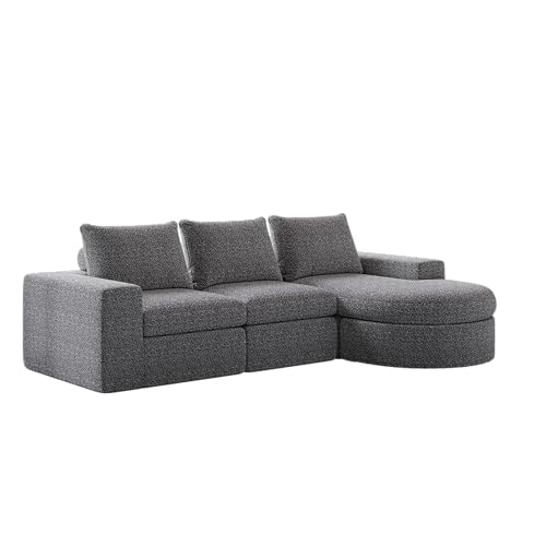 WEALTHOUSE Modulares Sofa mit Liegesitz aus weichem Chenille – Curved Design mit kombinierten Elementen – hochwertiger Slow‑Rebound‑Schaum mit Doppelkissen – freie Modul‑Kombination (Grau,6-Sitzer) von WEALTHOUSE