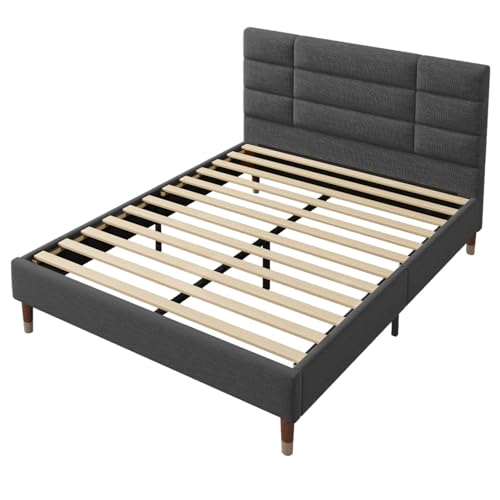 WEALTHOUSE Polsterbett mit Lattenrost, Doppelbett mit Samtbezug und gepolstertem Kopfteil, modernes Design, Bettgestell mit Metall- und Holzrahmen, stabil und langlebig (Grau Ohne Matratze,140x200cm) von WEALTHOUSE