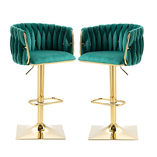 WEALTHOUSE Vintage Barhocker mit Rückenlehne höhenverstellbar 360 Grad drehbar mit Armlehne und Fußstütze Esszimmerstuhl aus Samt für Küche Wohnzimmer Theke Bistro Restaurant Konferenzbereich (Grün) von WEALTHOUSE